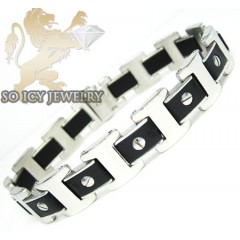 White stainless steel black screw link bracelet