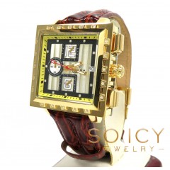 Mens Aqua Master Genuine Diamond Yellow Square Watch 0.20ct