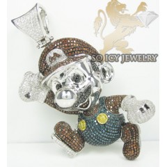 10k White Gold Diamond Super Mario Pendant 10.15ct