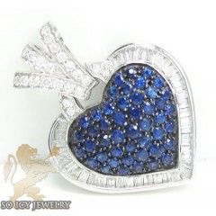 Ladies 18k White Gold Blue Sapphire Diamond Heart Pendant 2.39ct