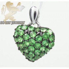 Ladies 18k White Gold Green Sapphire Mini Heart Pendant 0.48ct