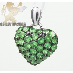 Ladies 18k white gold green sapphire mini heart pendant 0.48ct