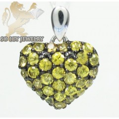 Ladies 18k White Gold Yellow Sapphire Mini Heart Pendant 0.43ct