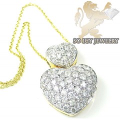 14k Yellow Gold Diamond Double Heart & Chain Pendant 1.20ct