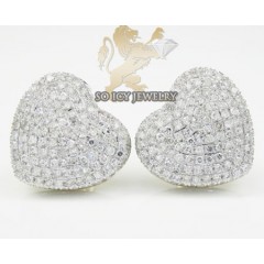 Ladies 10k Yellow Gold Diamond Pave Heart Earrings 1.25ct