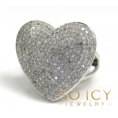 Ladies 14k White Gold Diamond Heart Ring 1.10ct