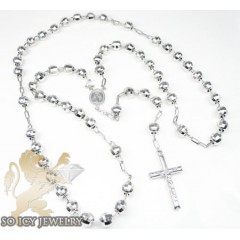 .925 Silver Diamond Cut Rosary Italy Necklace 36.50 Inches 7.5mm