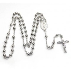 925 Silver Long Rosary Italy Necklace 24 Inches 4mm