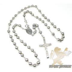 925 Silver Rosary Italy Necklace 24 Inches 5mm