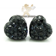 10k Black Gold Black Diamond Pave Heart Earrings 0.66ct