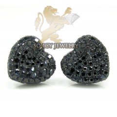 10k Black Gold Black Diamond Pave Heart Earrings 1.25ct