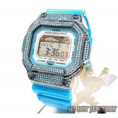 Mens cz g-lide aqua blue g-shock watch 4.00ct