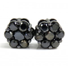 14k Black Gold Black Diamond Cluster 9mm Earrings 1.75ct