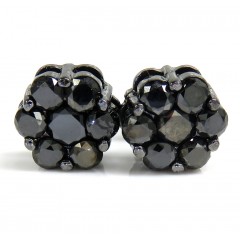 14k Black Gold Black Diamond Cluster Earrings 1.75ct