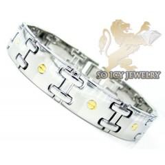 White Stainless Steel Yellow Screw Link Bracelet