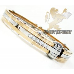 Rose Two Tone Stainless Steel Cz Handcuff Bracelet