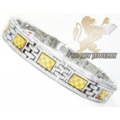 Two Tone Stainless Steel Yellow Checkered Link Bracelet