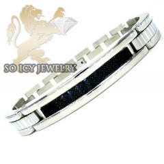 White Stainless Steel Black Carbon Fiber Link Bracelet