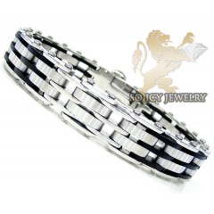 White Stainless Steel Rubber Link Handcuff Bracelet