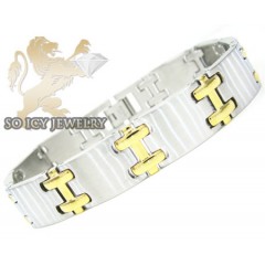 Two Tone Stainless Steel Box Link Bracelet