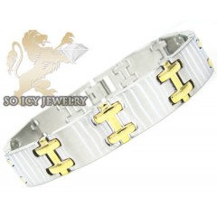 Two tone stainless steel box link bracelet