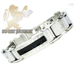 White Stainless Steel Black Carbon Fiber Link Bracelet