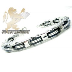 White Stainless Steel Black Enamel Link Bracelet