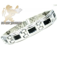 White Stainless Steel Black Carbon Fiber Box Link Bracelet