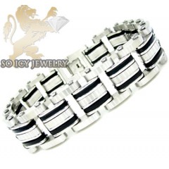 White Stainless Steel Multi-link Design Black Enamel Bracelet
