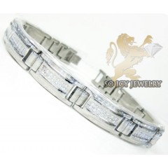 White Stainless Steel Box Link Cz Bracelet