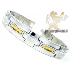 Two Tone Stainless Steel Yellow Checkered Link Bracelet