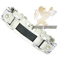 Two Tone Stainless Steel Black Carbon Fiber Screw Link Bracelet