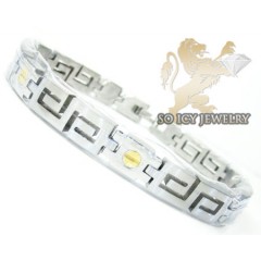 White stainless steel yellow screw link versace style bracelet