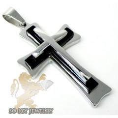 White stainless steel triple layered black enamel cross pendant 