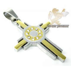 Two Tone Stainless Steel Cz Fashion Cross Pendant
