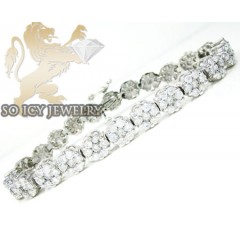 Ladies 14k White Gold Round Diamond Flower Bracelet 7.00ct
