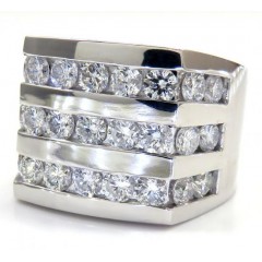 14k White Gold 3 Row Diamond Fashion Mens Ring 3.85ct