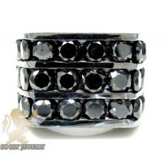 14k Black Gold 3 Row Black Diamond Fashion Mens Ring 6.00ct