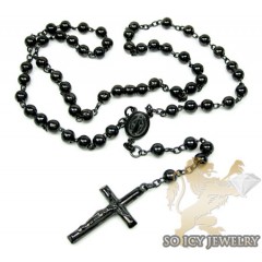 925 Black Silver Rosary Italy Necklace 30 Inches 6mm