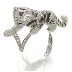 Ladies 14k White Gold Diamond Black Rhodium Tiger Ring 2.00ct