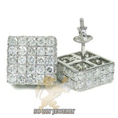 10k White Gold Round Diamond 3d Ice Cube Earrings 4.50ct