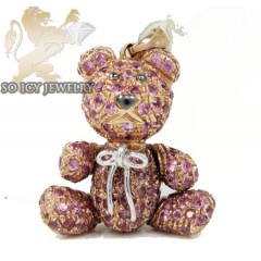 Ladies 14k Rose Gold Pink Sapphire Teddy Bear Pendant 2.75ct