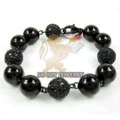 Black Sterling Silver Black Diamond MacramÃ© Smooth Bead Rope Bracelet 9.05ct