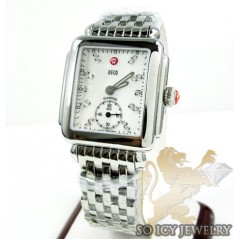 Ladies michele deco 16 white stainless steel watch 0.05ct