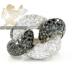 Ladies 14k White Gold Black & White Diamond Swirl Ring 4.60ct