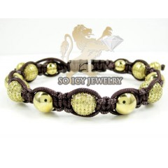 10k Gold Diamond Macrame Smooth Bead Brown Rope Bracelet 6.86ct