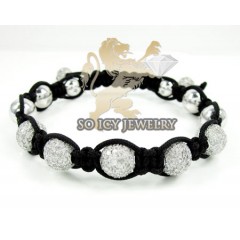 10k White Gold Diamond Macrame Smooth Bead Rope Bracelet 6.88ct