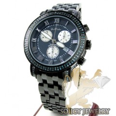 Mens Joe Rodeo Black Stainless Steel Classic Blue Diamond Watch 3.50ct Jcl111