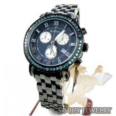 Mens Joe Rodeo Black Stainless Steel Classic Blue Diamond Watch 5.50ct Jcl110