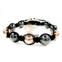 Rose & Black Sterling Silver Macramé Smooth Bead Rope Bracelet